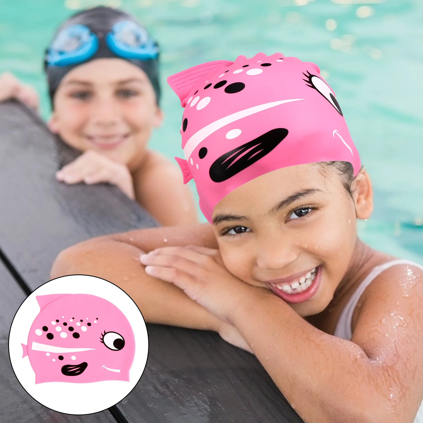 قبعة سباحة من السيليكون بتصميم سمكة قبعة استحمام لممارسة السباحة والأنشطة الشاطئية