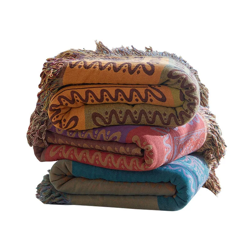 Bohemian Blanket Cotton Bed Blankets Throw Tassel 4 Layer Cotton Linen Sofa Cover Summer Air Condition Quilt Queen Bed Bedspread