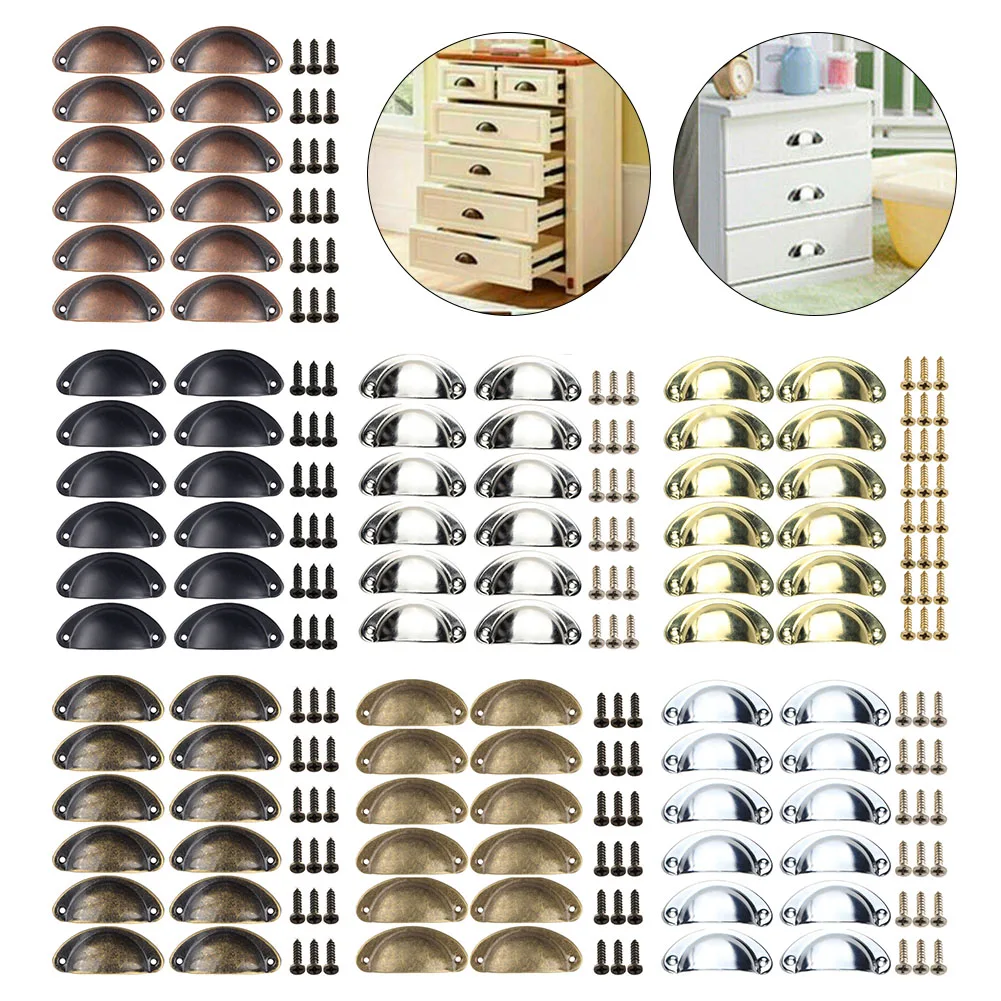 12Pcs Cup Pull Shell Handles Half Moon Iron Retro Handle Kitchen Cupboard Cabinet Door Drawer Handles Door Hardware Accessory