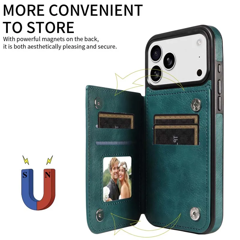 حافظة محفظة لهاتف آيفون 17/Air/17 Pro/17 Pro Max غطاء هاتف جلدي مع فتحات للبطاقات حامل مشبك مغناطيسي مزدوج حماية كوكه #5