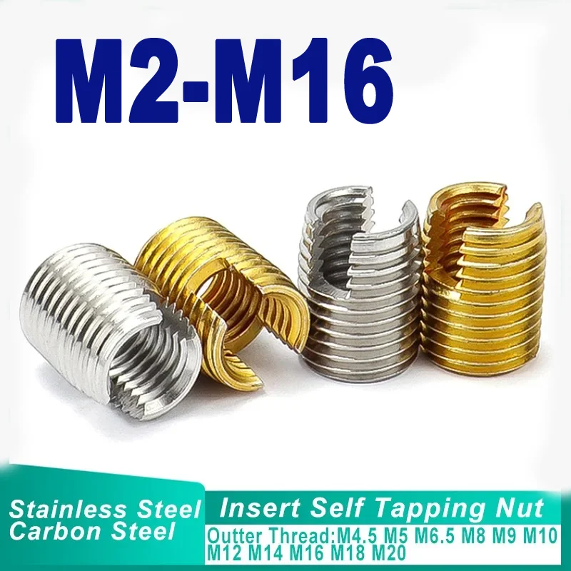 

M2 M2.5 M3 M4 M5 M6 M8 M10 M12 M14 M16 Stainless/ Carbon Steel Metal Thread Repair Insert Self Tapping Slotted Threaded Nut
