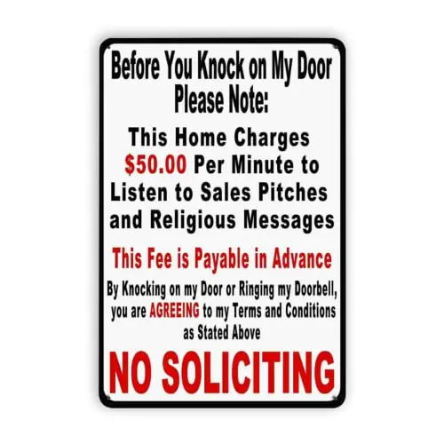 Before You Knock On My Door Sign No Soliciting Metal Sign 8 X 12 Inch, White