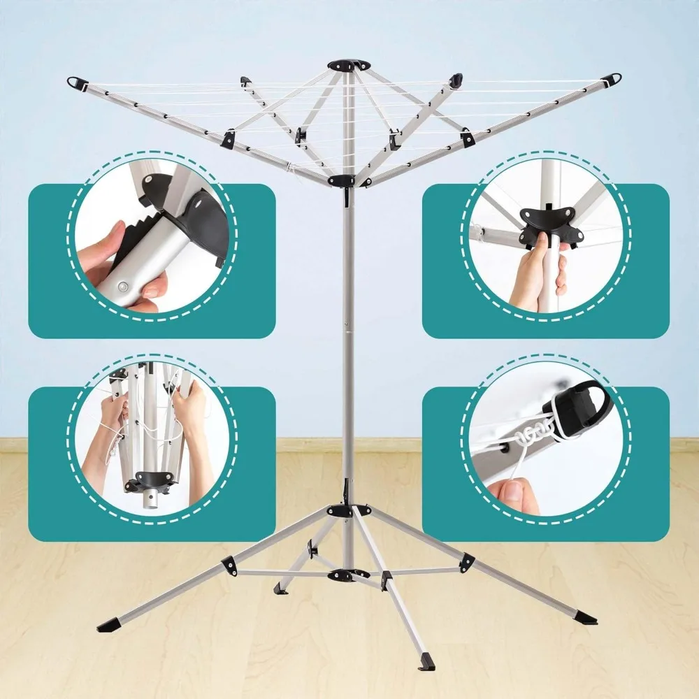 Portable Outdoor and Indoor Clothes Drying Rack with 4 Rotatable Hanger Arms, Collapsible Design, Space-Saving Laundry Solution