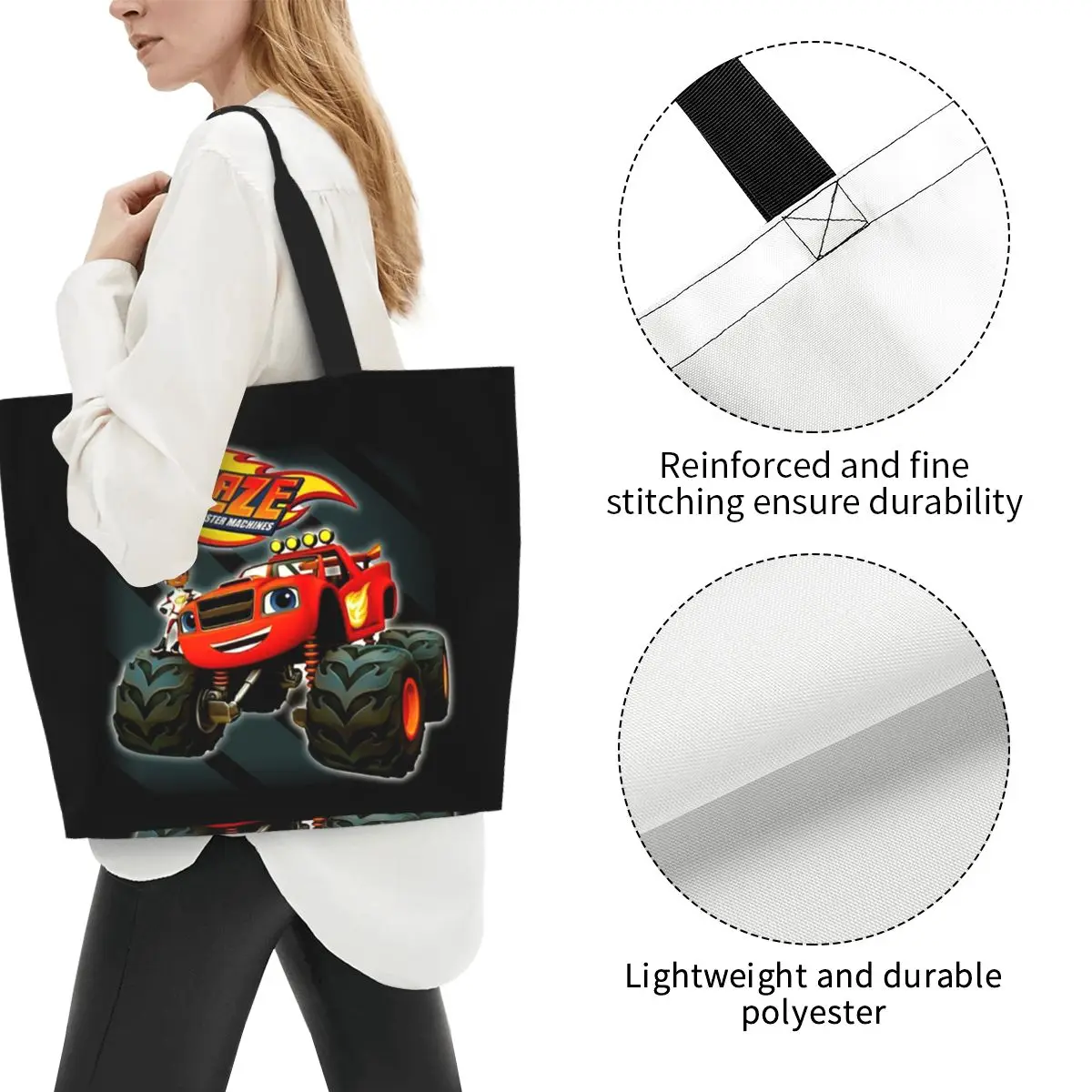 Blaze And The Monster Machines Shopping Tote Bag Canvas Large Capacity Shoulder Bags Shopper Grocery Handbag for Women