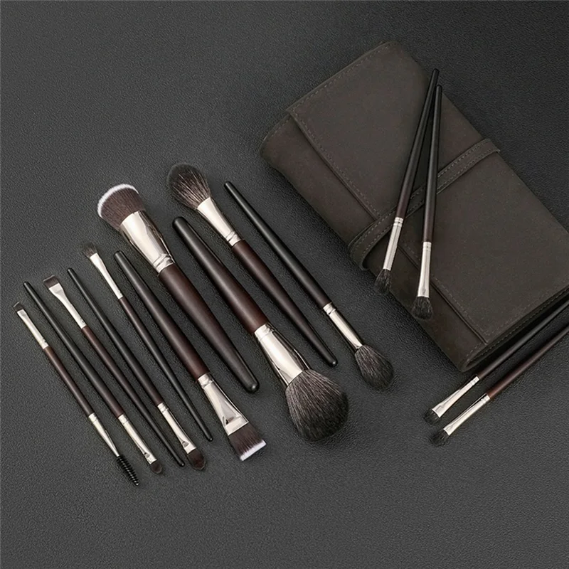 A05G-15Pcs Juego de brochas de maquillaje, brocha para base de pelo de Animal, brocha para polvos sueltos, brocha para sombra de ojos, suministros de belleza