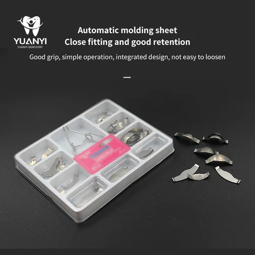 Imagen 2 del producto 100 Uds. Matrices seccionales dentales sistema contorneado de matriz Metal odontología resina sujeción anillo de separación herramienta Dental Autoclavable