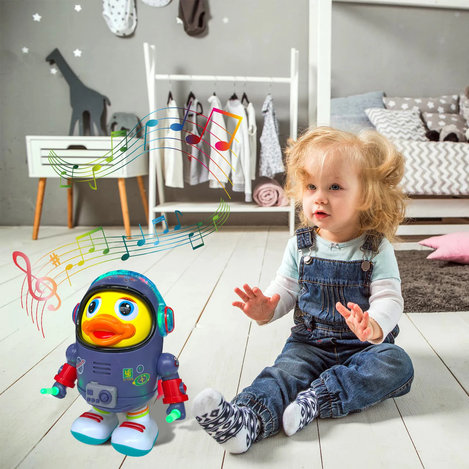 Crianças dançando bonito universo pato brinquedo divertido, música colorida, dança automática com luzes, brinquedos de presentes de feriado de natal