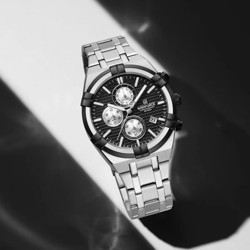 NAVIFORCE Men Quartz Chronograph Watch Waterproof Luminous Date Stainless Steel Casual Business Sport Wristwatch Gifts Box view 2