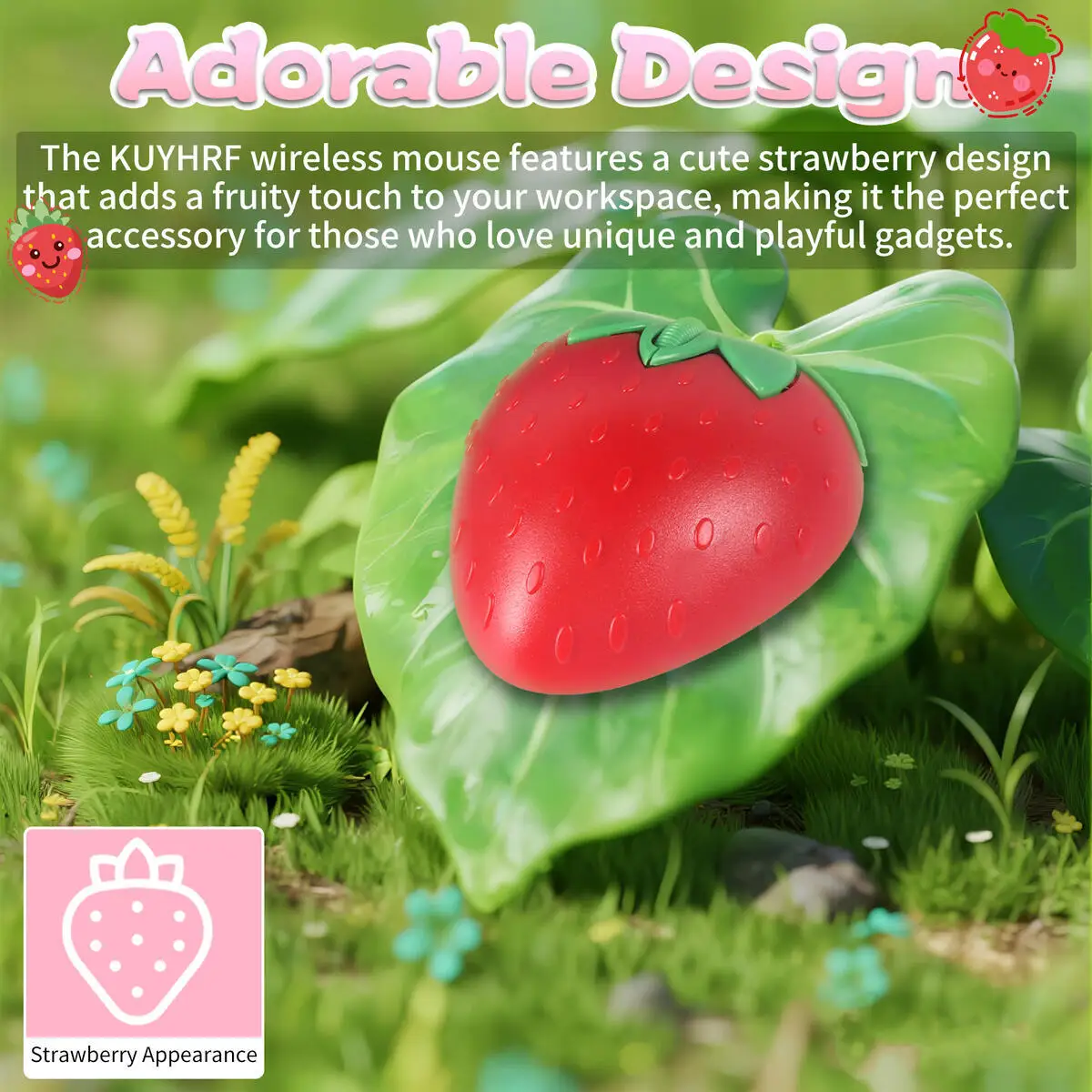 

Adorable Cartoon Strawberry-Shaped Wireless Bluetooth Dual-Mode Mouse Ergonomics Battery Power Mice For Desktop Laptop Kids Gift