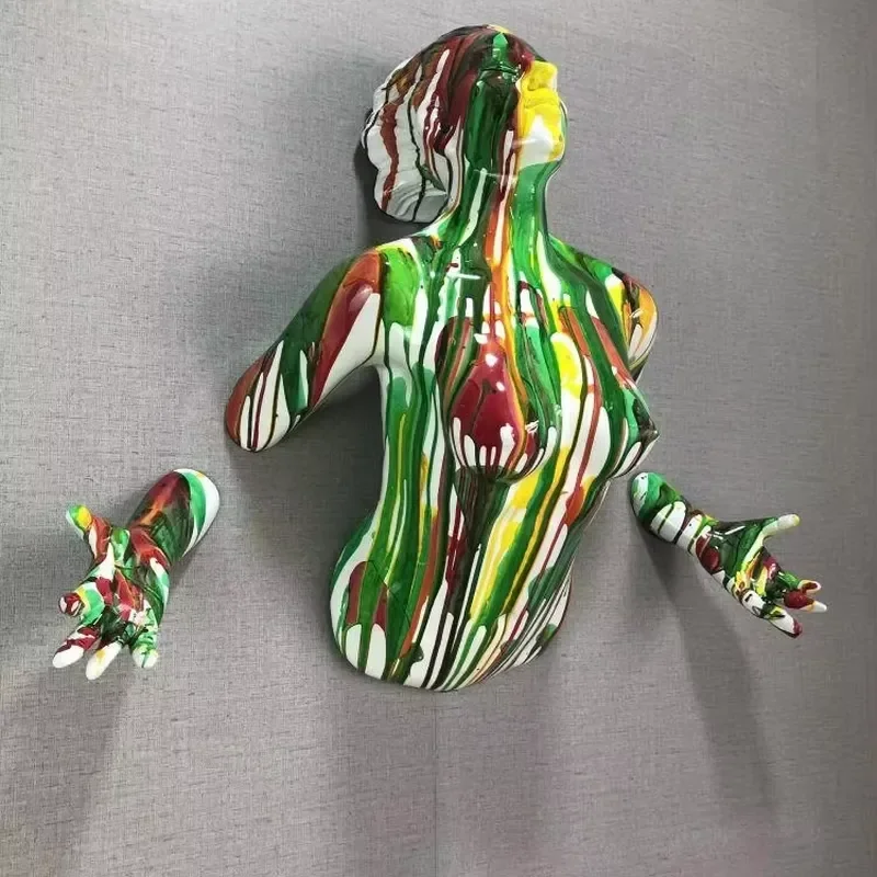 Nordic Style Fiberglass Naked Woman Sculpture Suitable for Home Wall Decoration
