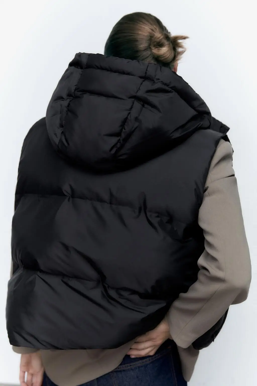 

Bla Svel Hooded Cotton Vest Women's Faion Autumn Winter New Sle ort Zipper Closure Pure Color Versatile