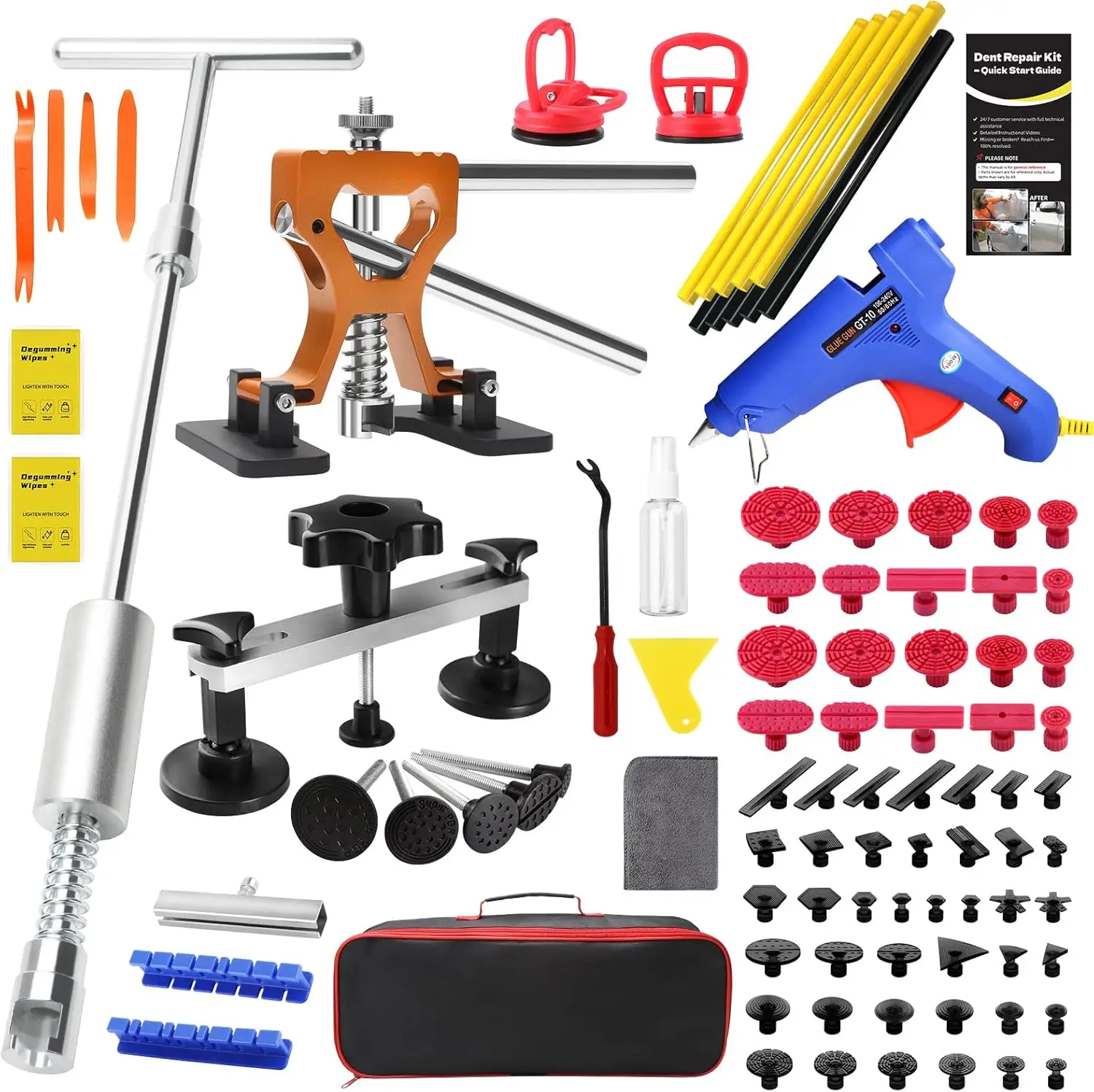 

Professional Paintless Dent Repair Kit for Cars with Bridge Puller, Slide Hammer, Glue Gun & Tabs