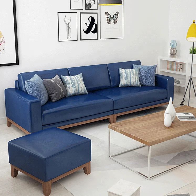yh-Modern Nordic Seat Leather Sofa Simple Design with Wooden Frame Metal Base for Office Hotel Use Chinese Style PU Material#