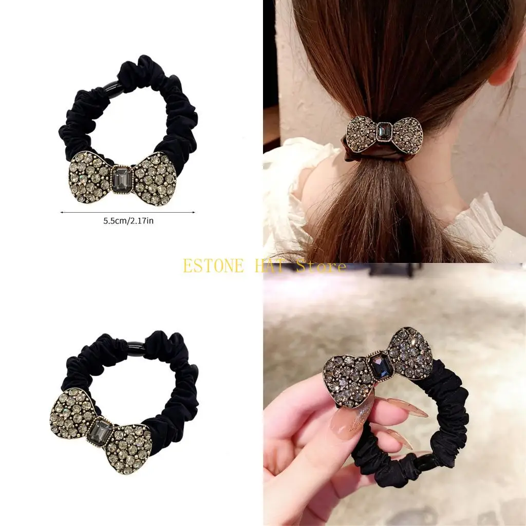 

49MF Bowknot Scrunchie with Rhinestones High Elastic for Secures Hold for Various Occasion and Outfit Combinations