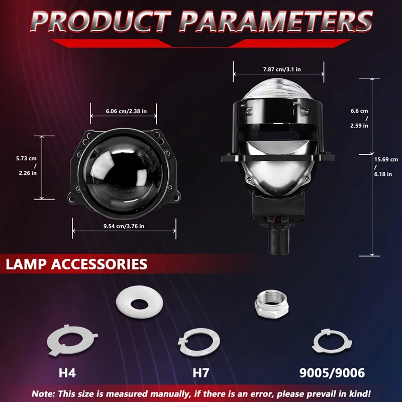 LICE-3 นิ้ว Bi LED โปรเจคเตอร์เลนส์สีขาวไฟหน้า Halo ไฟสําหรับ H4 H7 9005 9006 10000LM 6000K สูงต่ํา LHD