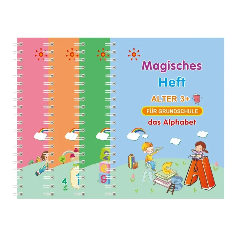 German Children\'s Copy Book 13x19cm Deep Groove Magic Book Alphabet Learning Numbers Handwritten German Magic Practice Copybook