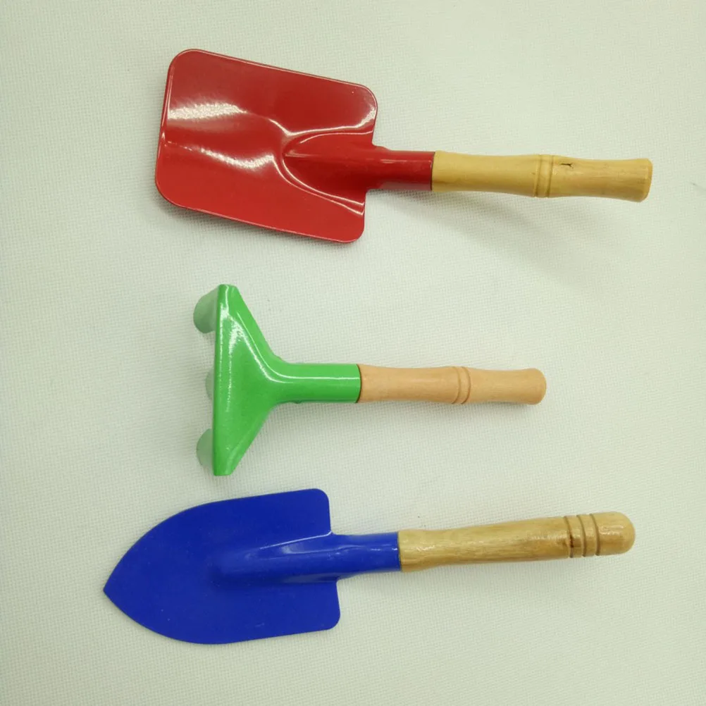 Juego de herramientas de jardinería para niños, 3 uds., mango de madera resistente de Metal, paleta de tamaño seguro, rastrillo, pala, herramientas de jardín para niños