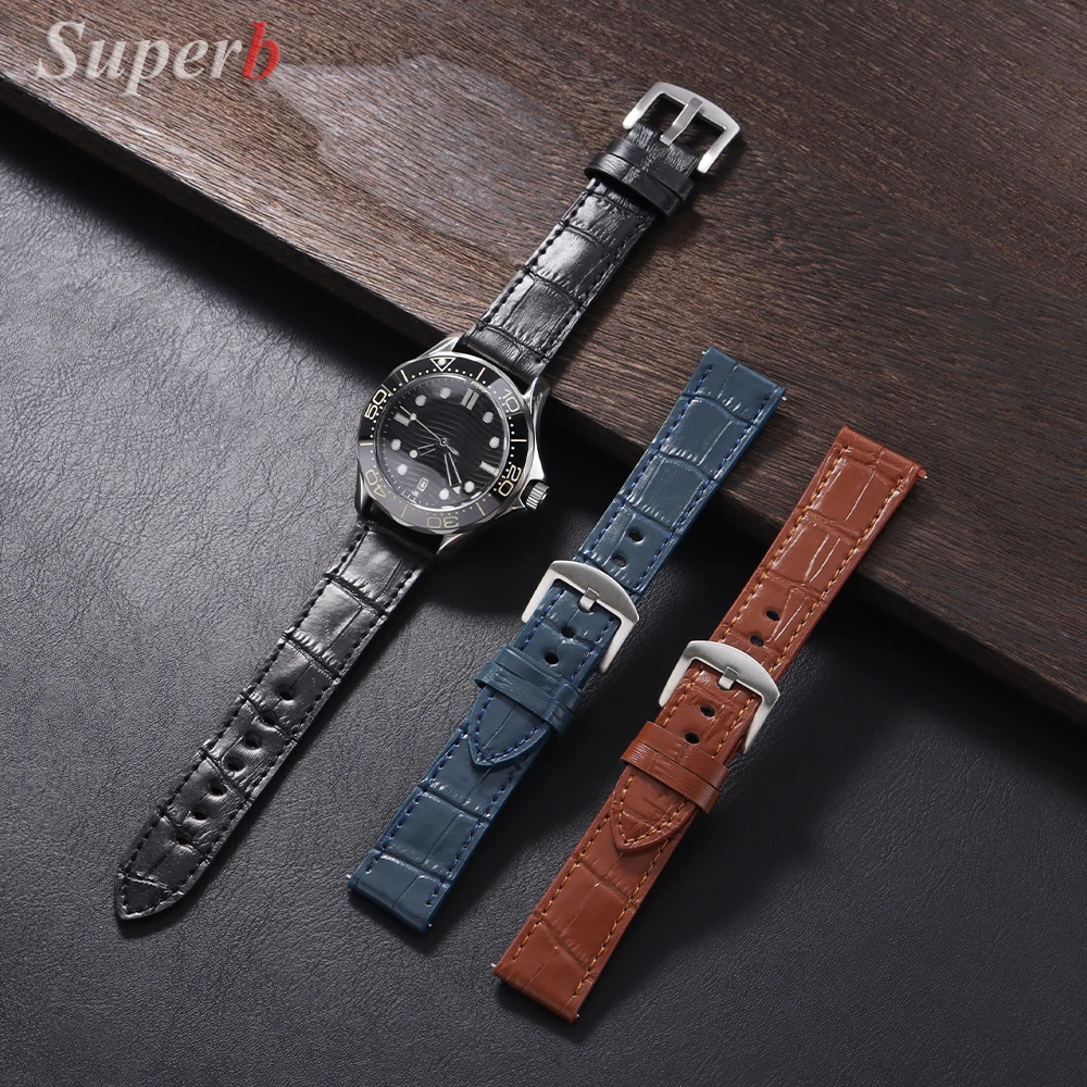 Genuine Calfskin Leather Watch Strap 18mm 20mm 22mm Universal Watch Band Slub Pattern Bracelet for Men Women Watch Accessories