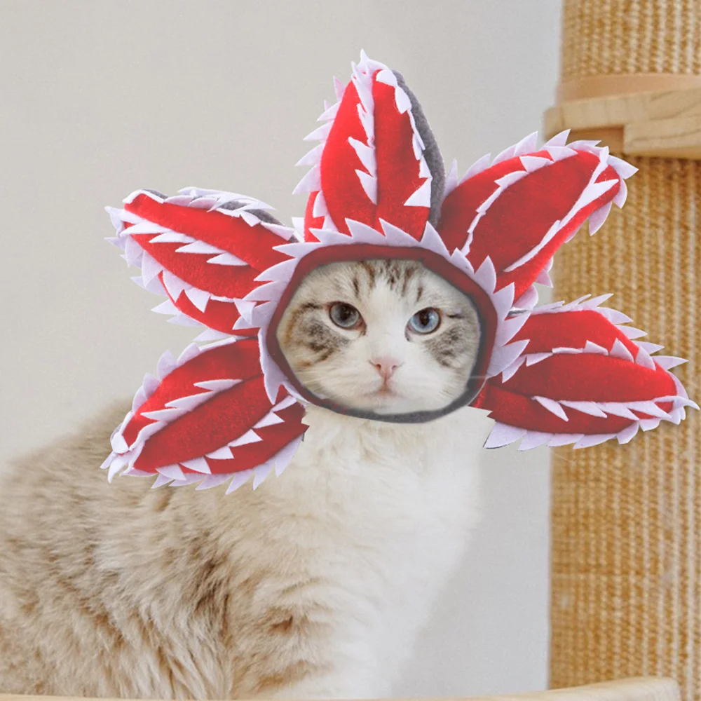 

New Pet Headgear Cannibal Flower Hat Cute And Creative Headdress Plush Cat Cross Dressing Hat Halloween Cat Headwear