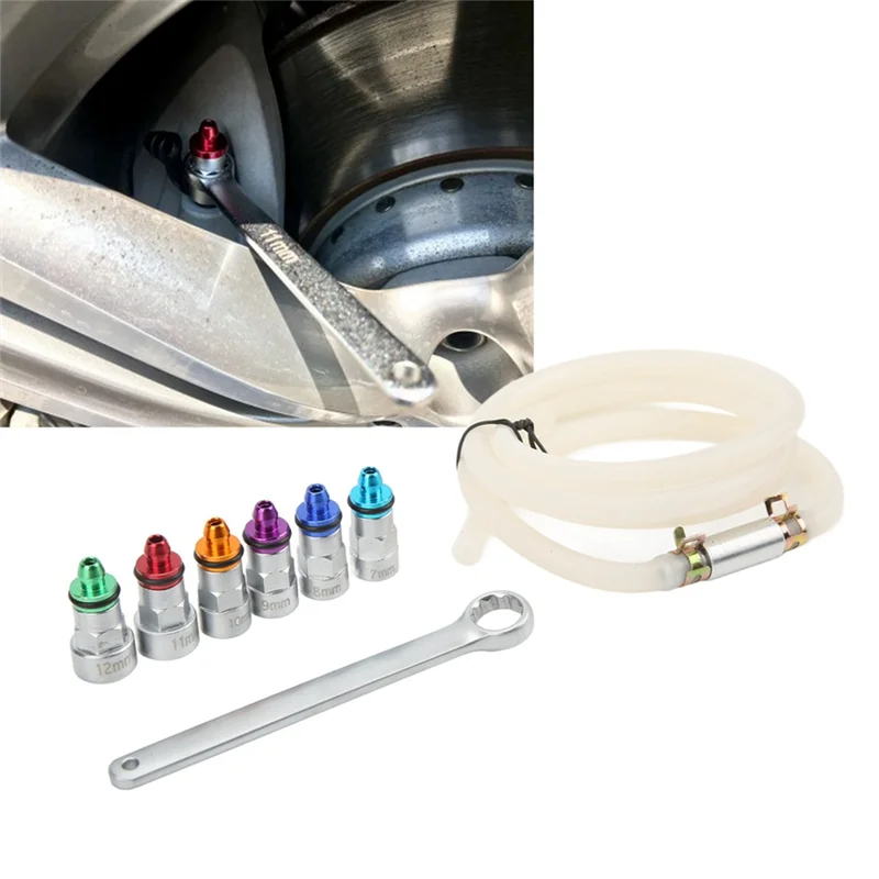 

Sturdy Metal Brake Bleeder Spanner Brake Bleeder Wrench Kit 6 Adapters 1 Drain Hose Universal For Car For Light Truck