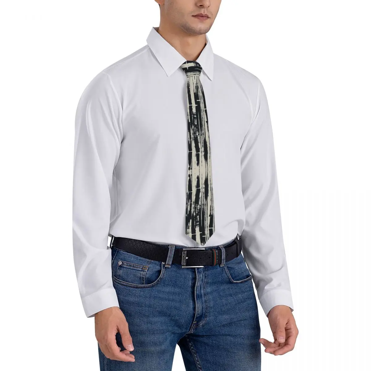 Cravatta nera con stampa Shibori Novità Cravatte casual per uomo Cravatte con colletto di qualità per festa di nozze Accessori per cravatte grafiche