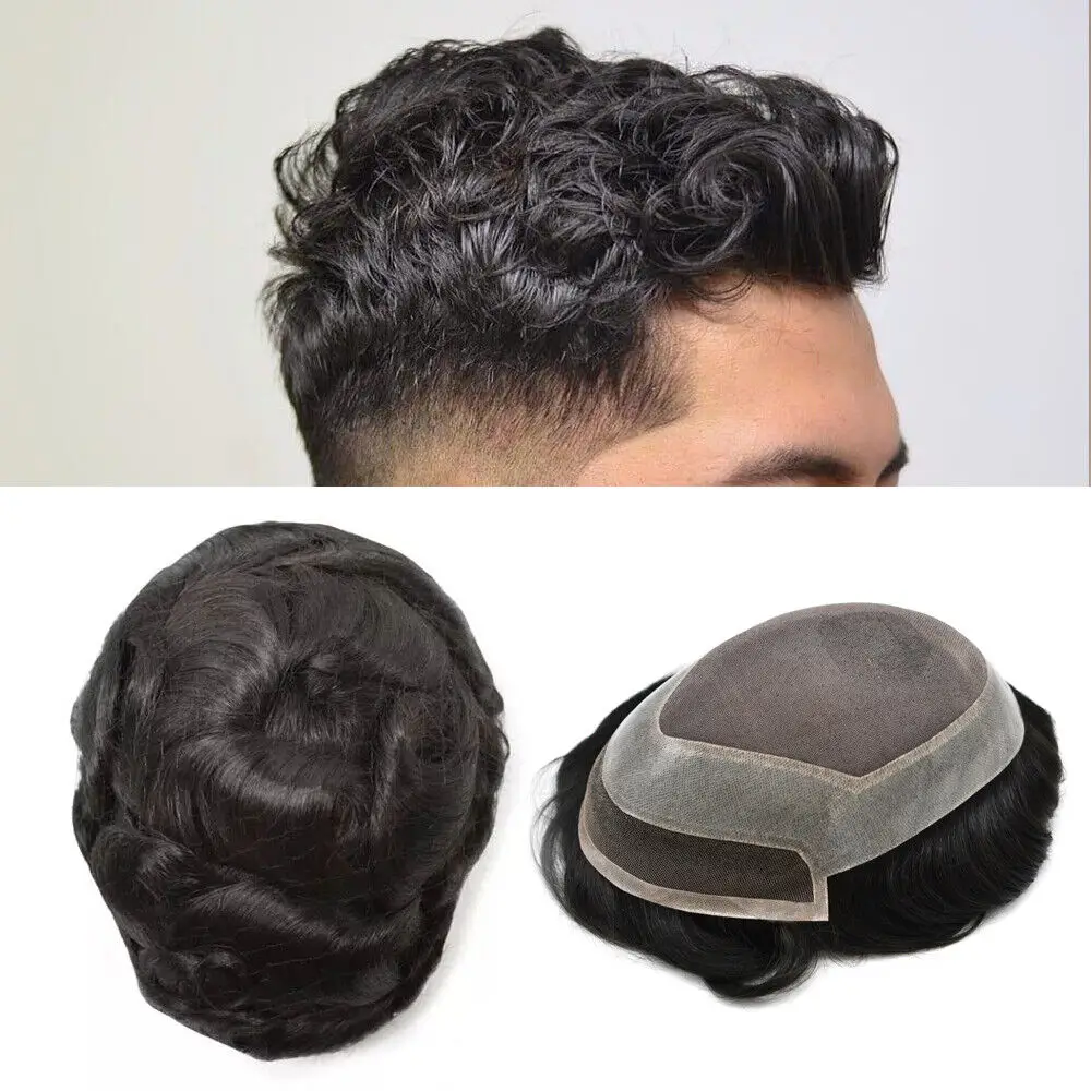 

Mens Toupee Hairpiece Human Hair Replacement System Durable Fine Mono Lace Hair Prosthesis Capillary Male Wig Units