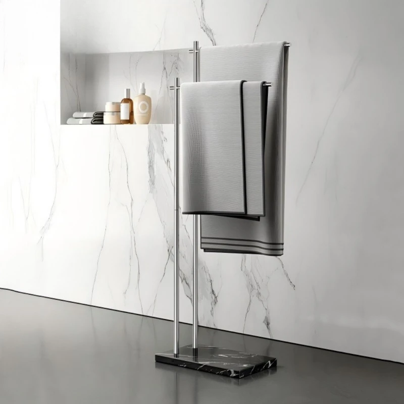 Floor-to-ceiling towel rack Stainless steel bathroom bathtub towel rack Marble removable towel hanger