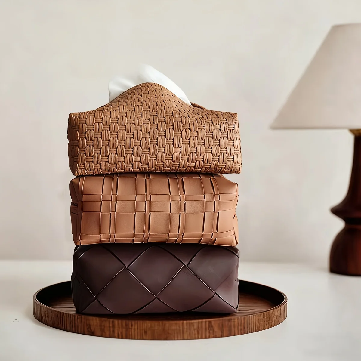 New bamboo woven pattern tissue box, tissue storage box, vintage style retro car-mounted large-capacity tissue box