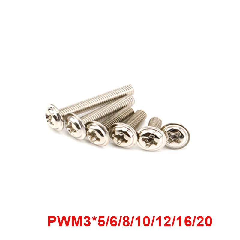 100 Pcs PWM3*6/8/10/16/20MM 304 Stainless Steel Hex Hexagon Socket Round Button With Washer Collar Screw Bolt