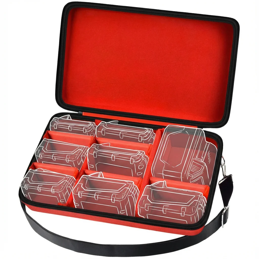 Universal Power Tool Battery Hard Carrying Case, Extra Large Storage for 18V/12V Batteries & Chargers, Organizer for 2.0/3.0/4.0
