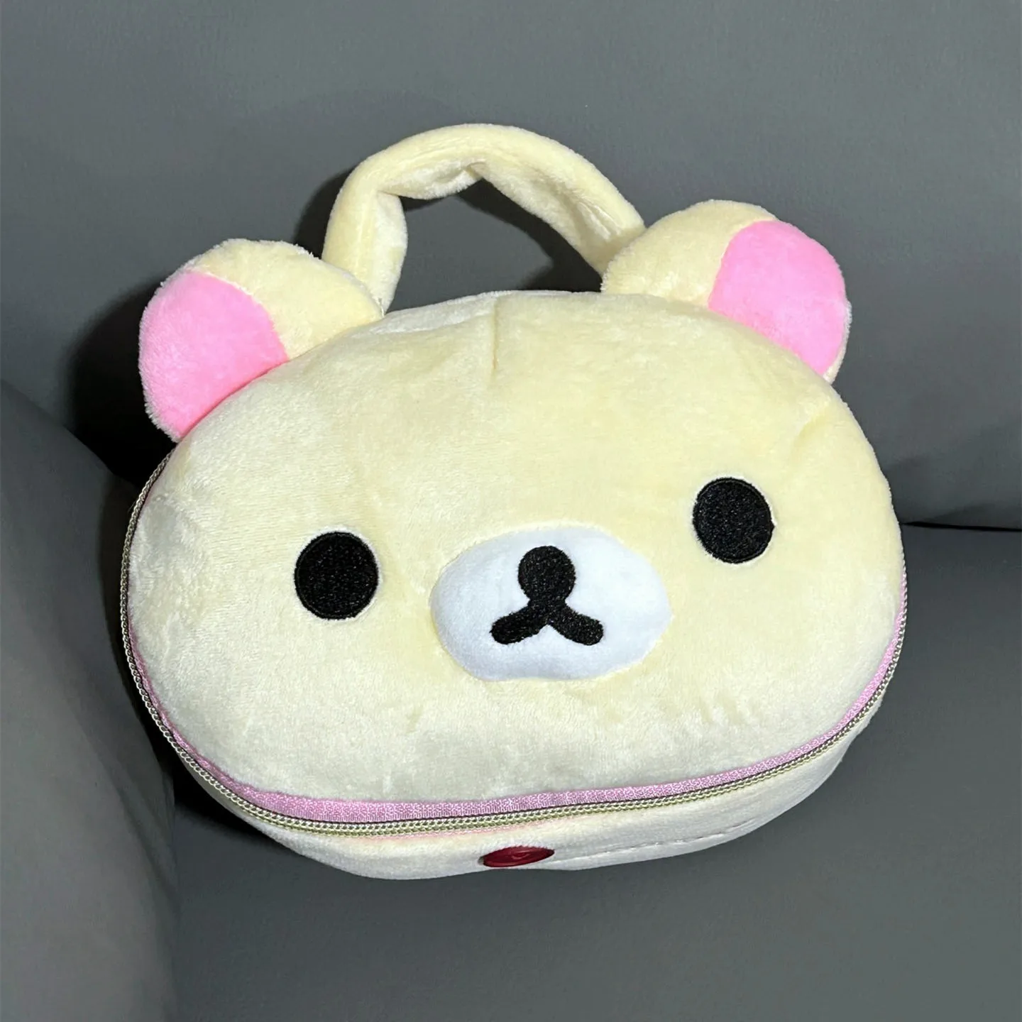 Lindo oso Rilakkuma Korilakkuma, organizador de bolsillo de almacenamiento de felpa con cara grande, bolsa de cosméticos, estuche de maquillaje para el hogar, niñas y mujeres