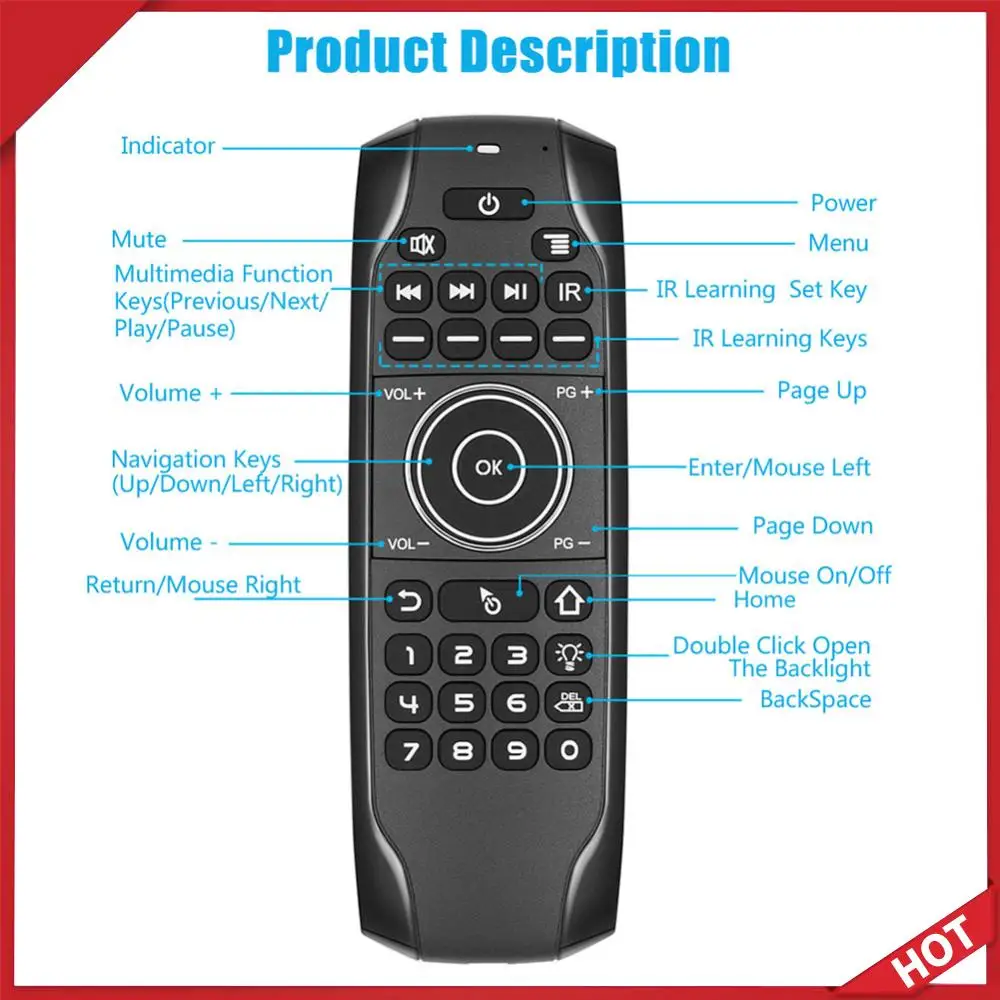 Air Mouse Wireless Keyboard Bluetooth-compatible 3.7-4.2V Wireless Keyboard Remote Control Micro USB Charging for Android TV Box