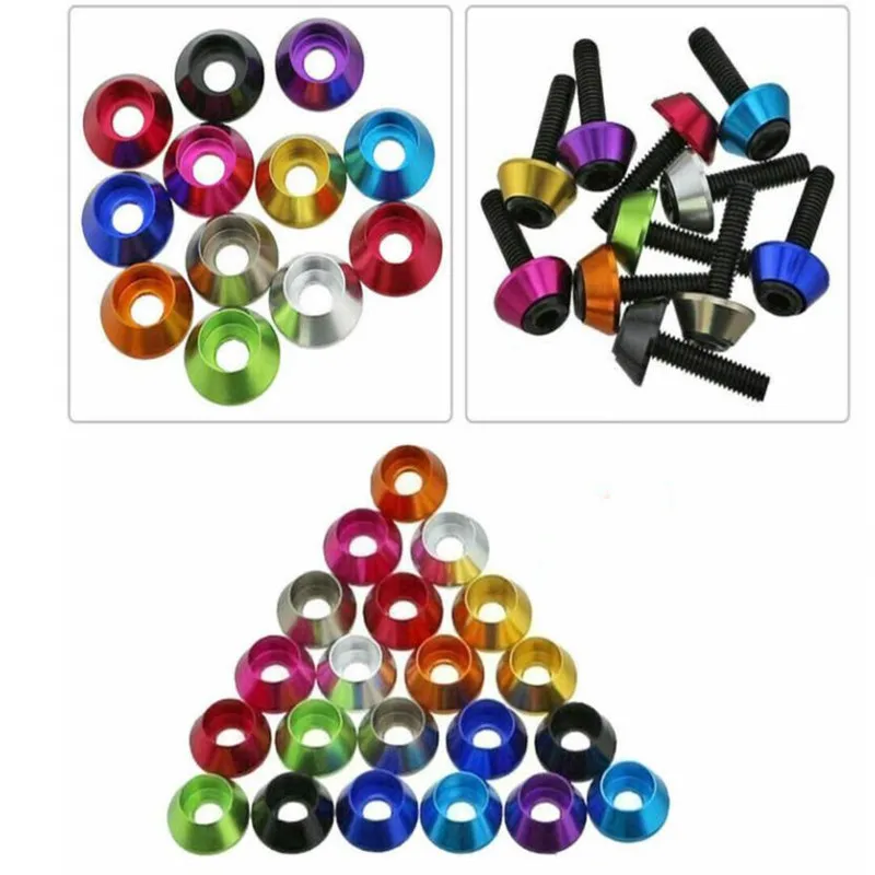 10-50 قطعة/الوحدة الألومنيوم غطاء مخروطي غسالة m2 m2.5 M3 M4 M5 M6 M8 Corlorful سبائك الألومنيوم غطاء رئيس طوقا غسالة لقطع RC #6