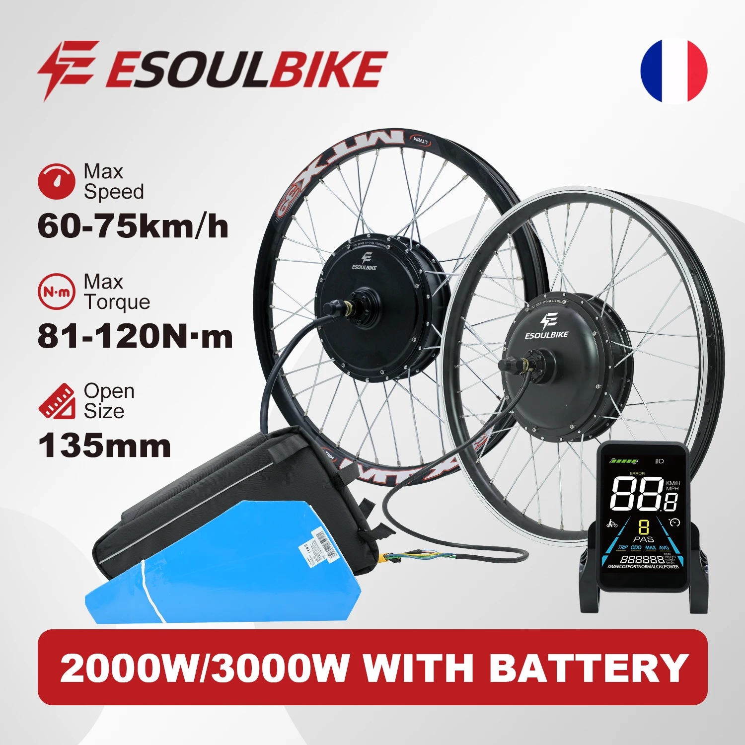 ESOULBIKEEbikeConversionKit72V3000WElectricBicycleBikeConversionKit52V2000WRearWheelHubMotorwithBattery