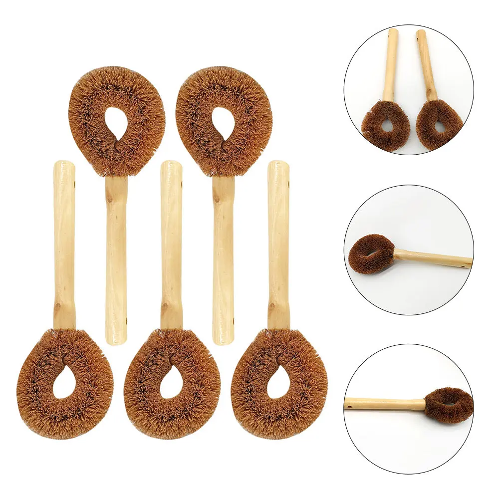 5Pcs Dish Scrub Brush with Premium Wood Handle Pot Brush for Heavy Duty Kitchen Cleaning Reaches Tight Corners Fast Drying