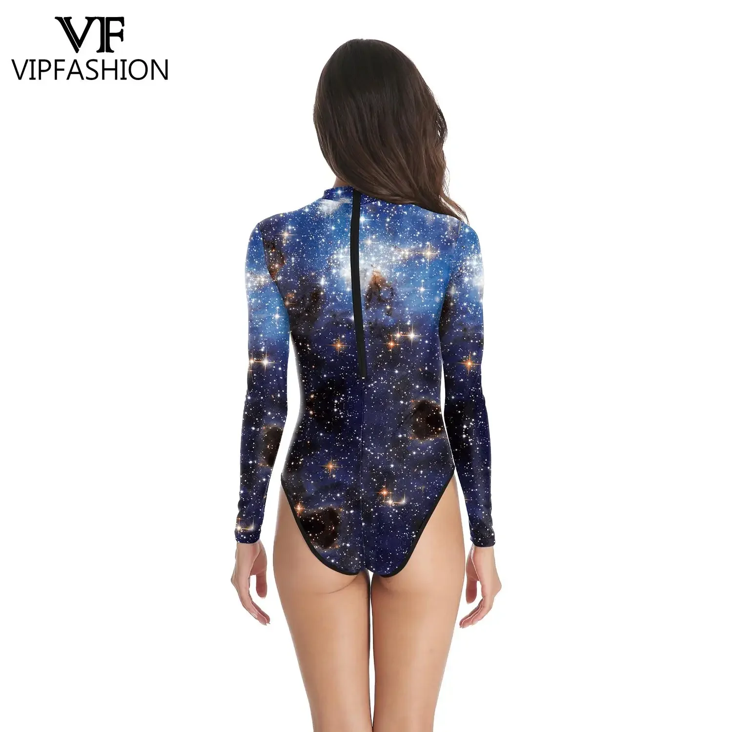 Maillot de bain à manches longues pour femmes, VIP FASHION, Sexy, body, imprimé Floral, ciel étoilé, vêtements, Costume de Cosplay pour adultes, combinaison, été