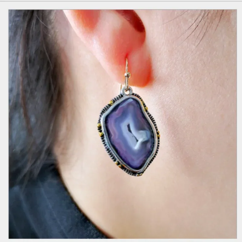 Delysia King Women Vintage Unique Amethyst Pendant Earrings Irregular Color Blending Birthday Party Eardrop