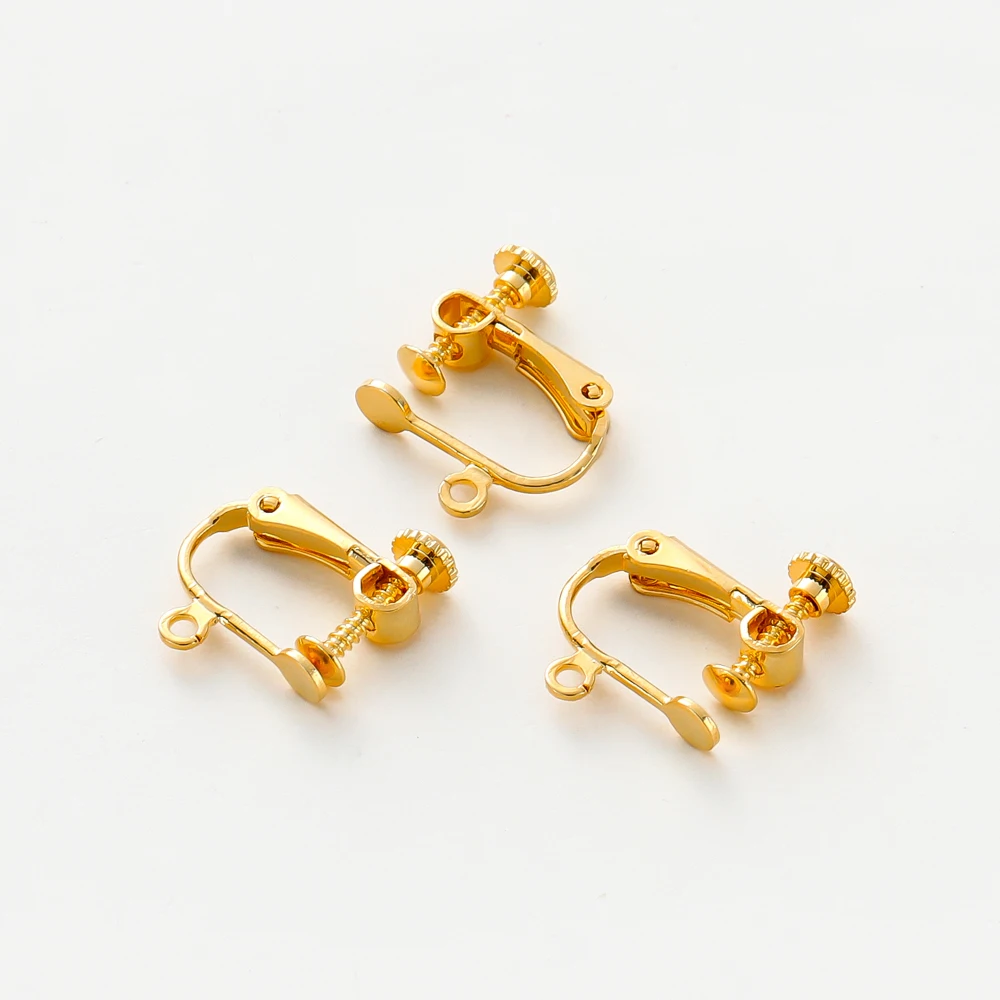 10Pcs 14K/18K Gold Color Plated Brass Round Head Screw Ear Clip DIY Clip On Earrings Parts Ear Clips Jeweley Findings Supplies