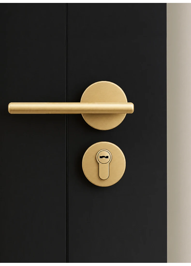 DOOROOM Türschloss-Set aus massivem Messing, matt gebürstetes Kupfer, Türschloss, leichtes Luxus-Schlafzimmerschloss, Flurschloss, Dummy-Schloss – Detail 7