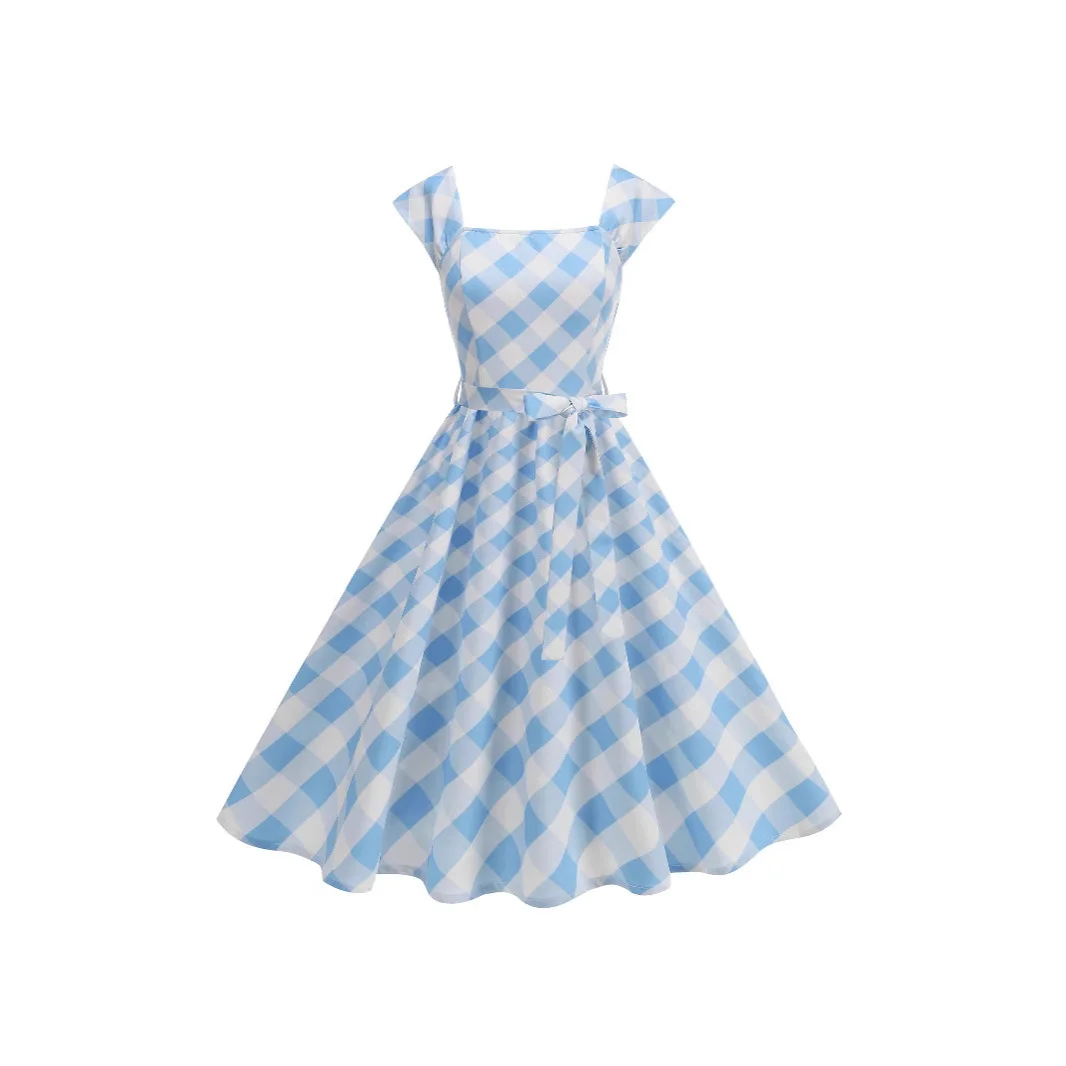 

Women Sexy Checkered Maxi Dress Spaghetti Strap Flare Tube Top Summer Slimming Long Dresses For Women 2025