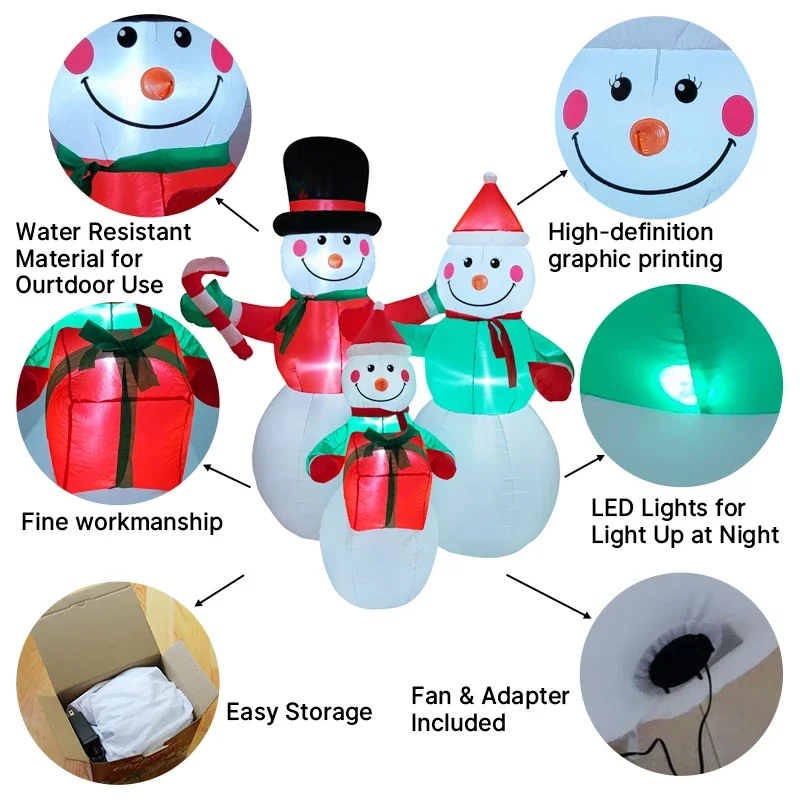 6FT Kerstversiering Opblaasbare Sneeuwpop Familie Outdoor Speelgoed Huis Tuin Ornamenten Met LED Verlichting Kerst Gloeiende Party Decor