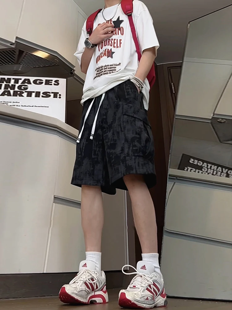 

American Dyed Fourths Men's ort orts Summer Thin Five kets Workwear Design Casual Pants Loose Fit mid High Waist