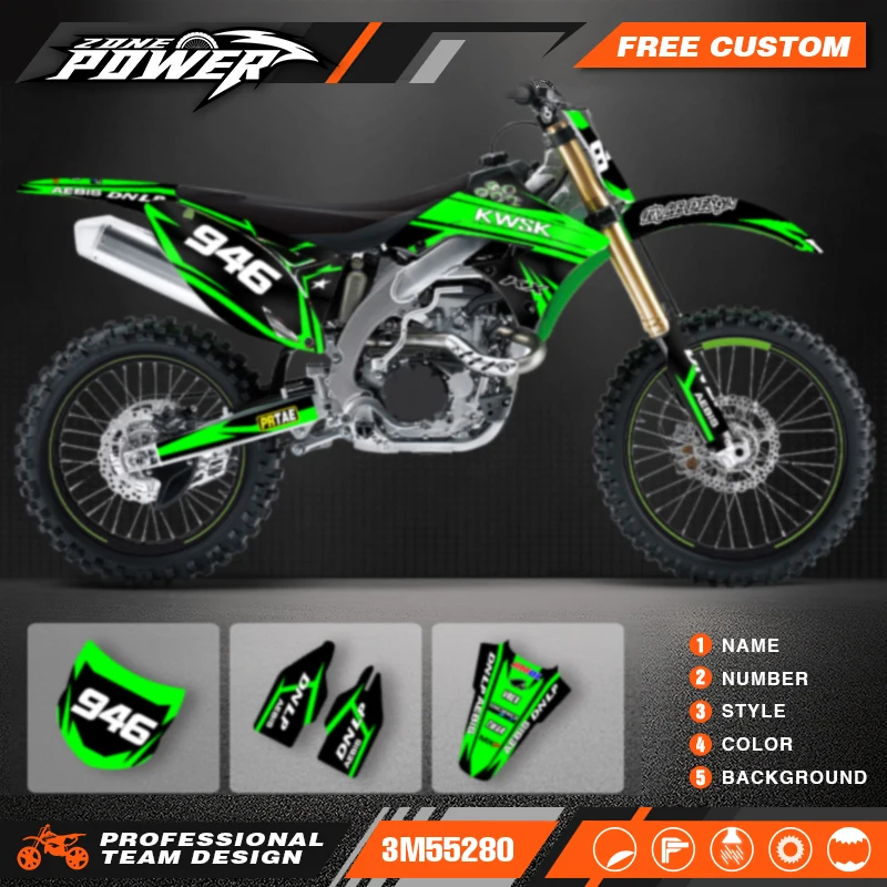 Powerzone Custom Team Motorcycle Graphics Background Decals Sticker Kits for Kawasaki KXF250 KX250F 2009 2010 2011 2012