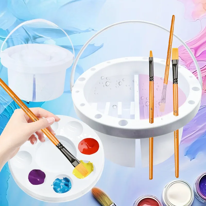 Multi-functional  Small Pen Wash Holder Portable Student Outdoor Sketching Art Painting Palette Watercolor Paint Pen Washer Tool