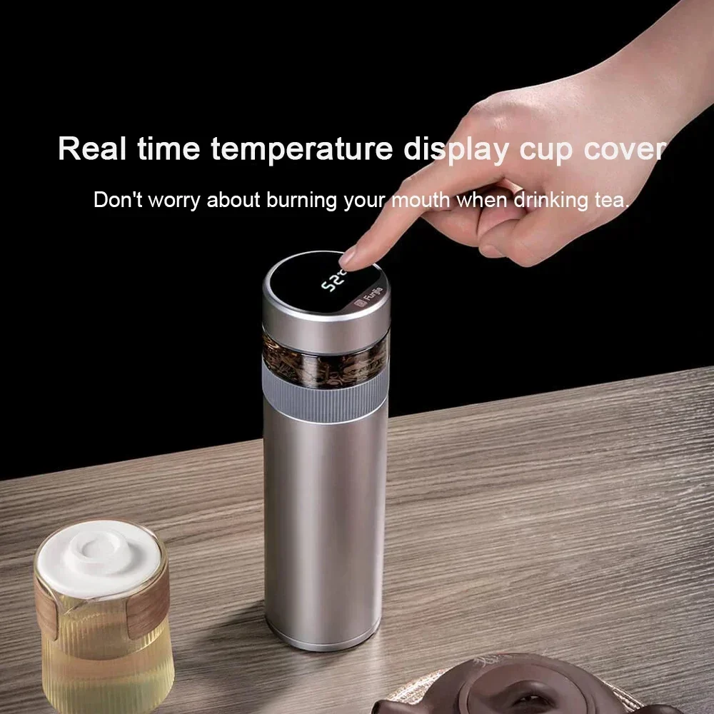 Qujia Pure Titanium 520ml Thermos Cup Temperature Display Tea Separation Cup Capacity Portable Double-layer 44℃ 6 Hours