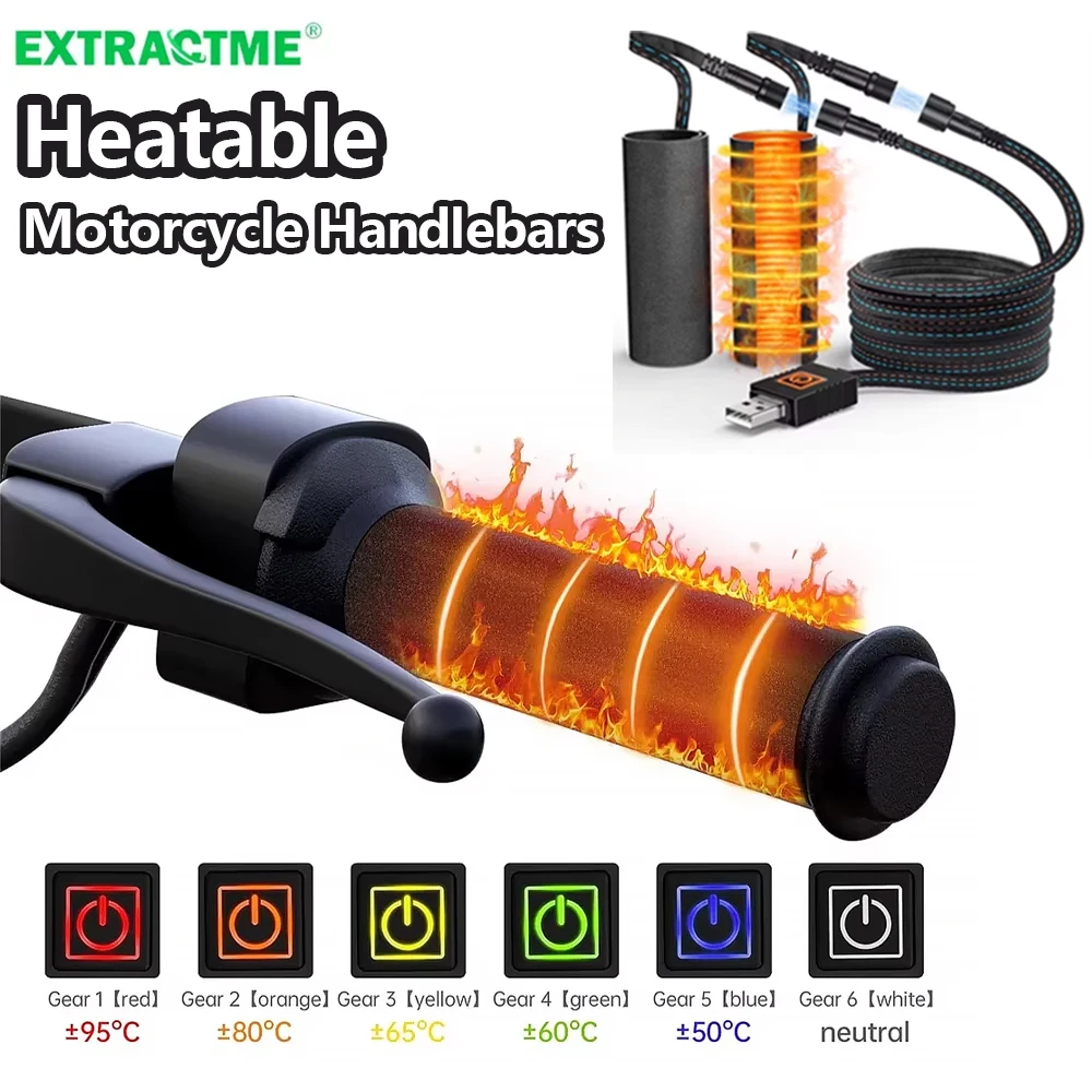 Extractme Motorrad Elektrisch Beheizte Lenkergriffe USB Einstellbare Isolierte Griffabdeckung Wasserdichter Elektroroller Fahrrad Wärmegriff
