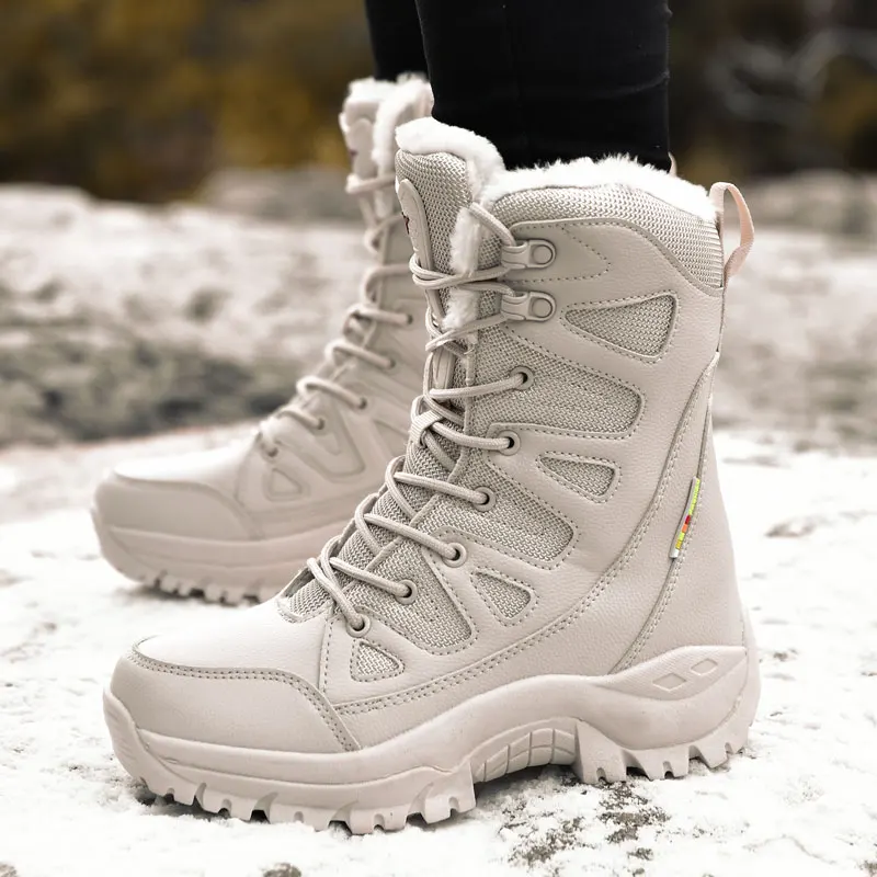 Winter Boots Ladies Snow Boots Warm Plus Size Middle Calf Motorcycle Cotton Shoes Warm Plush Thick Sole Work Shoes Zapatos