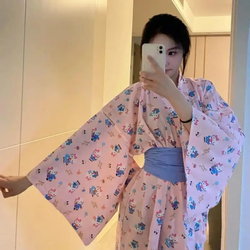

Sanrio Kawaii Kimono Bathrobe Hello Kitty Japanese Kimono Bathrobe Pajamas Dress Summer New Girl Comfortable Pajamas Dress Gift