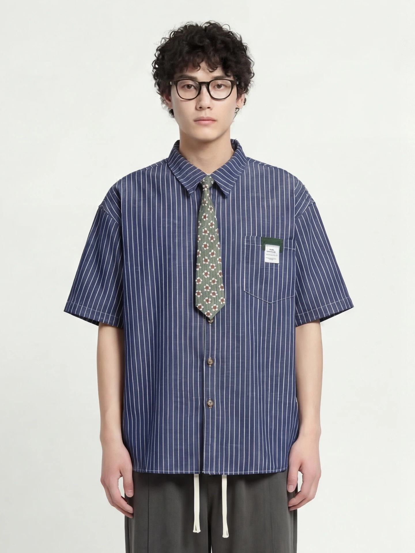 

Свободная рубашка с коротким рукавом в полоску, винтажная, в расслабленном стиле, дышащая, из смесового хлопка и полиэстера, для летней повседневной носки