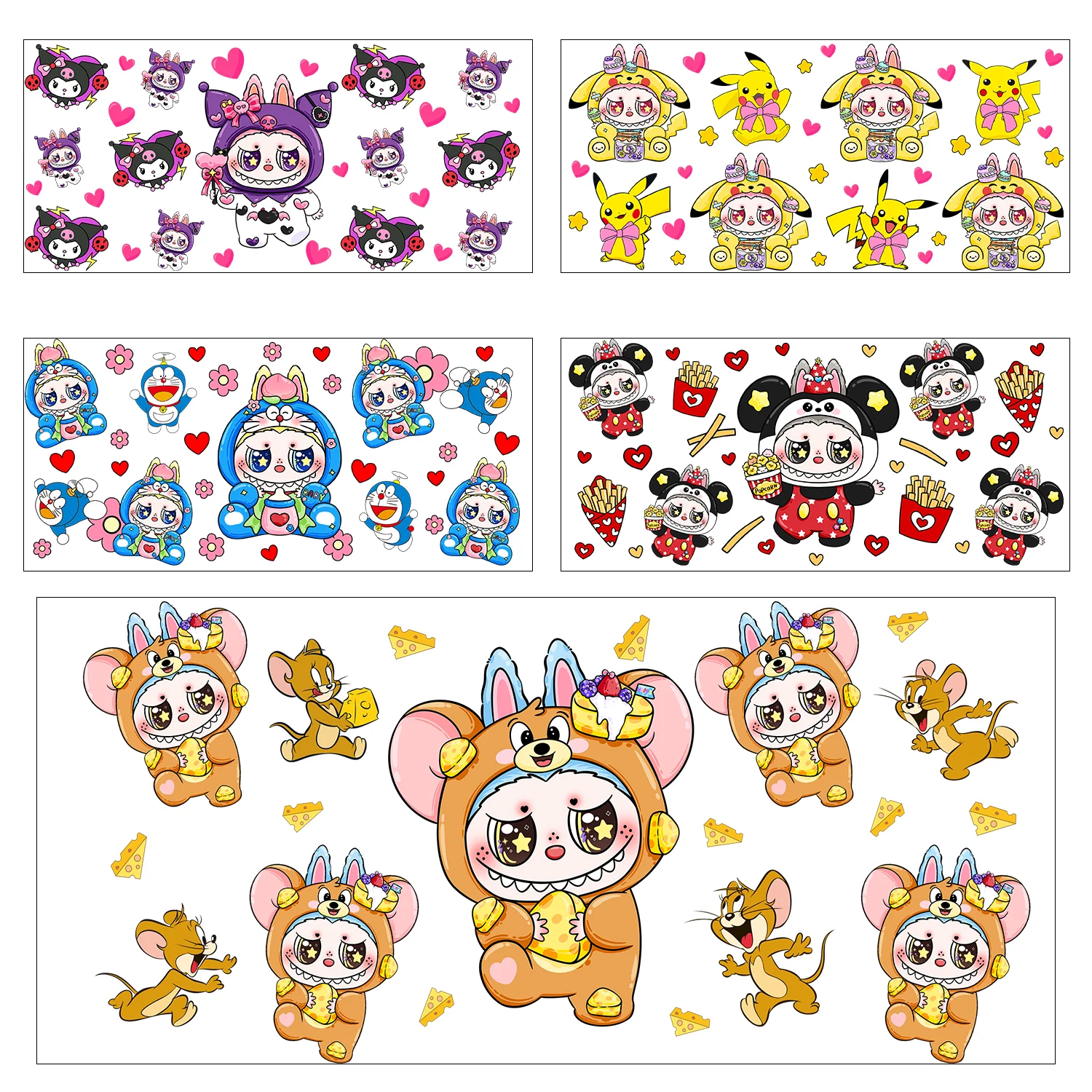 

5 sheets Cute Plush cartoon Series easy peel waterproof DIY Decals 3D transfers uvdtf stickers 16oz uv dtf cup wraps for Cup